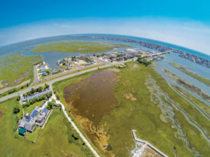 An aerial view of The Wetlands Institute and Stone Harbor